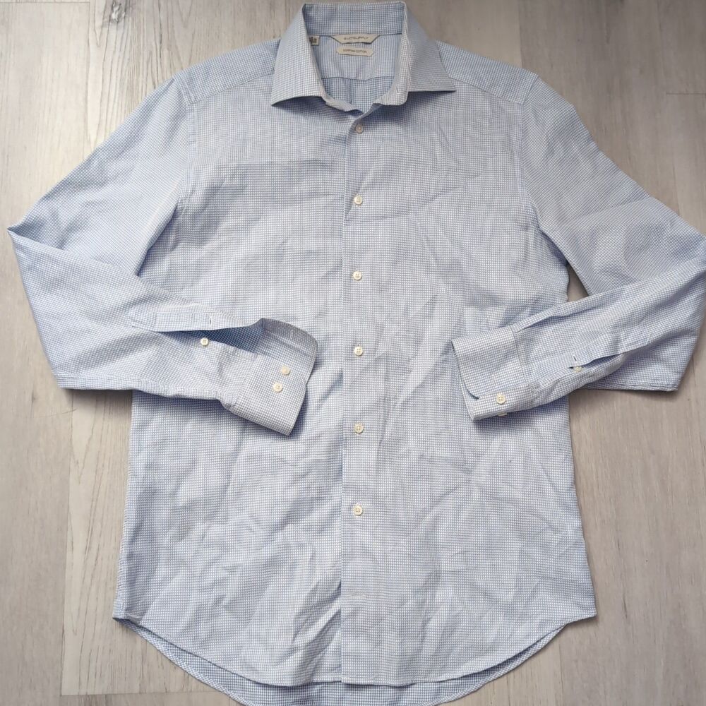 SuitSupply Button Shirt Mens Size 15.5/39 Blue White Preppy  Egyptian Cotton
